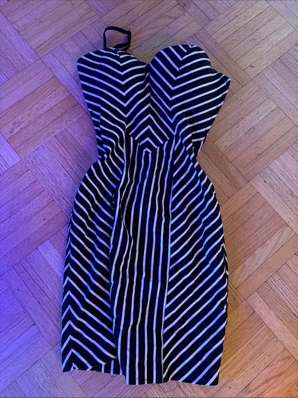 Guess Black and White Strapless Chevron Dress